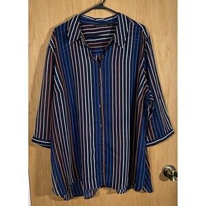 Attention Women's Plus Sz 3X Black Sheer Button Down Top Stripes Artsy Unique